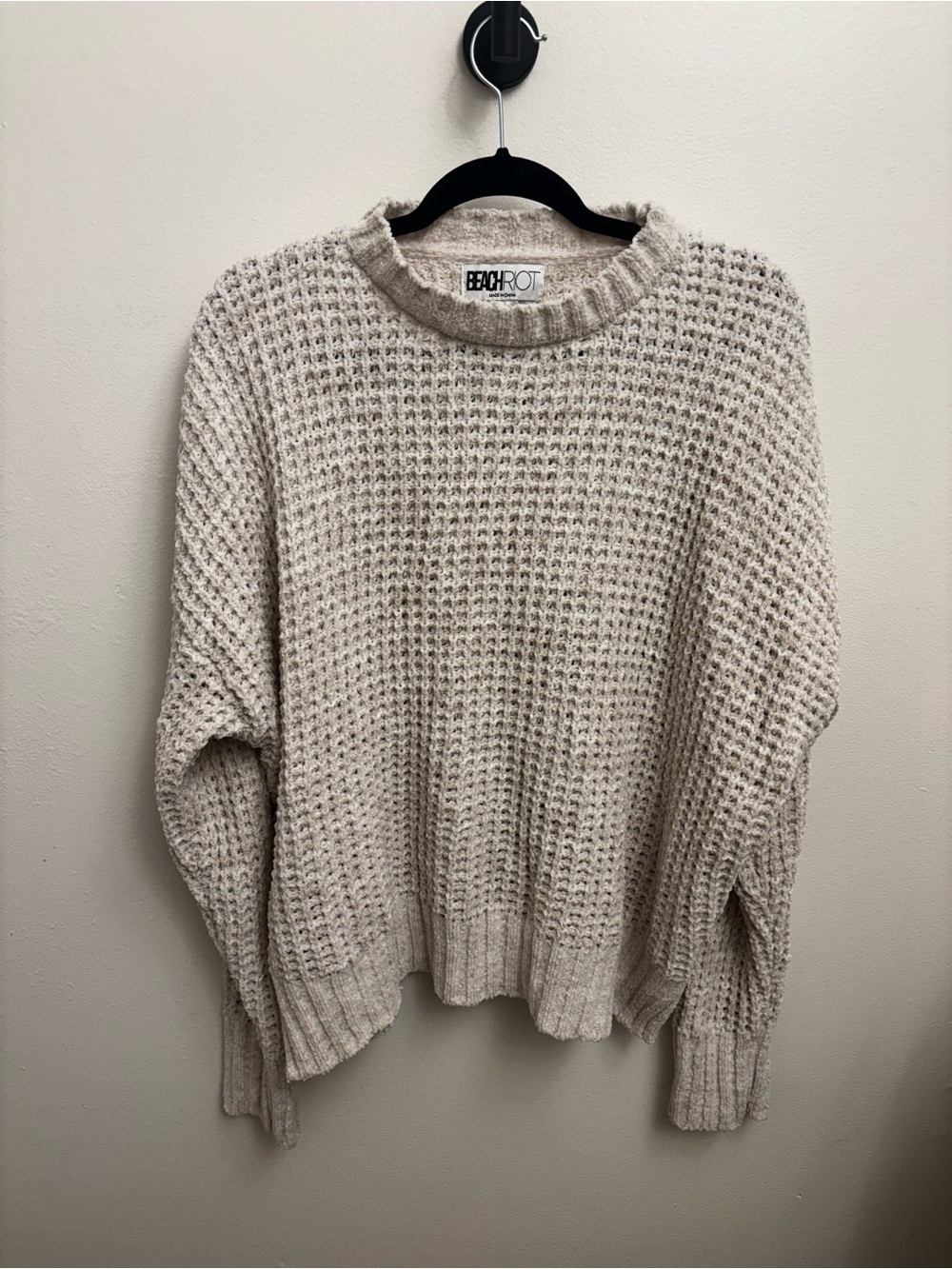 Beach Riot Oversized Waffle Knit Sweater in Beige Women’s L/Xl Crewneck Pullover